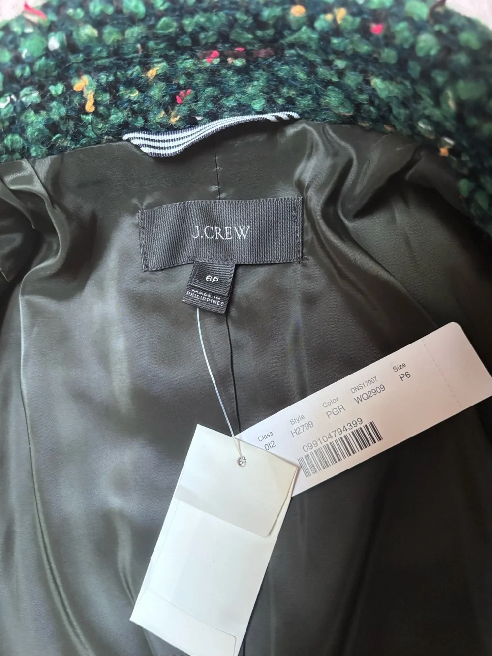 J. Crew Dark Green Tweed Double-Breasted Pea Coat - Picture 4 of 5